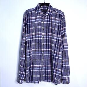 HAMMER MADE Plaid Paisley Print Dress Shirt Purple Button Up Men's 44/17.5